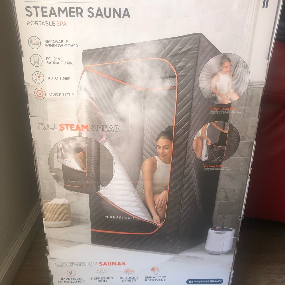 Sharper Image Black Steamer Sauna with Orange Trim